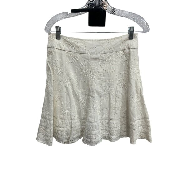 Nue Options White Eyelet A Line Cotton Short Cottagecore Skirt SZ 4 Petite - Picture 1 of 8